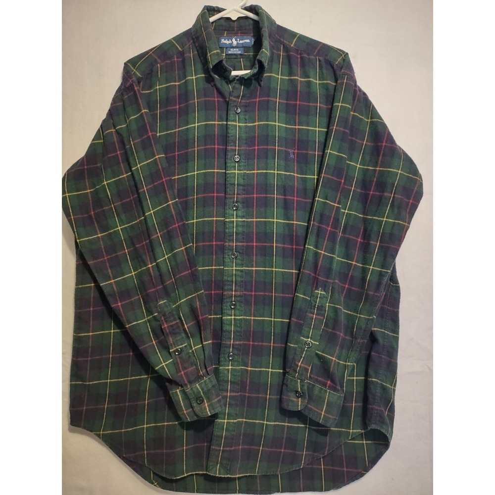 Ralph Lauren Mens M ‎ Button Down Flannel Multicolor Plaid 100%Cotton